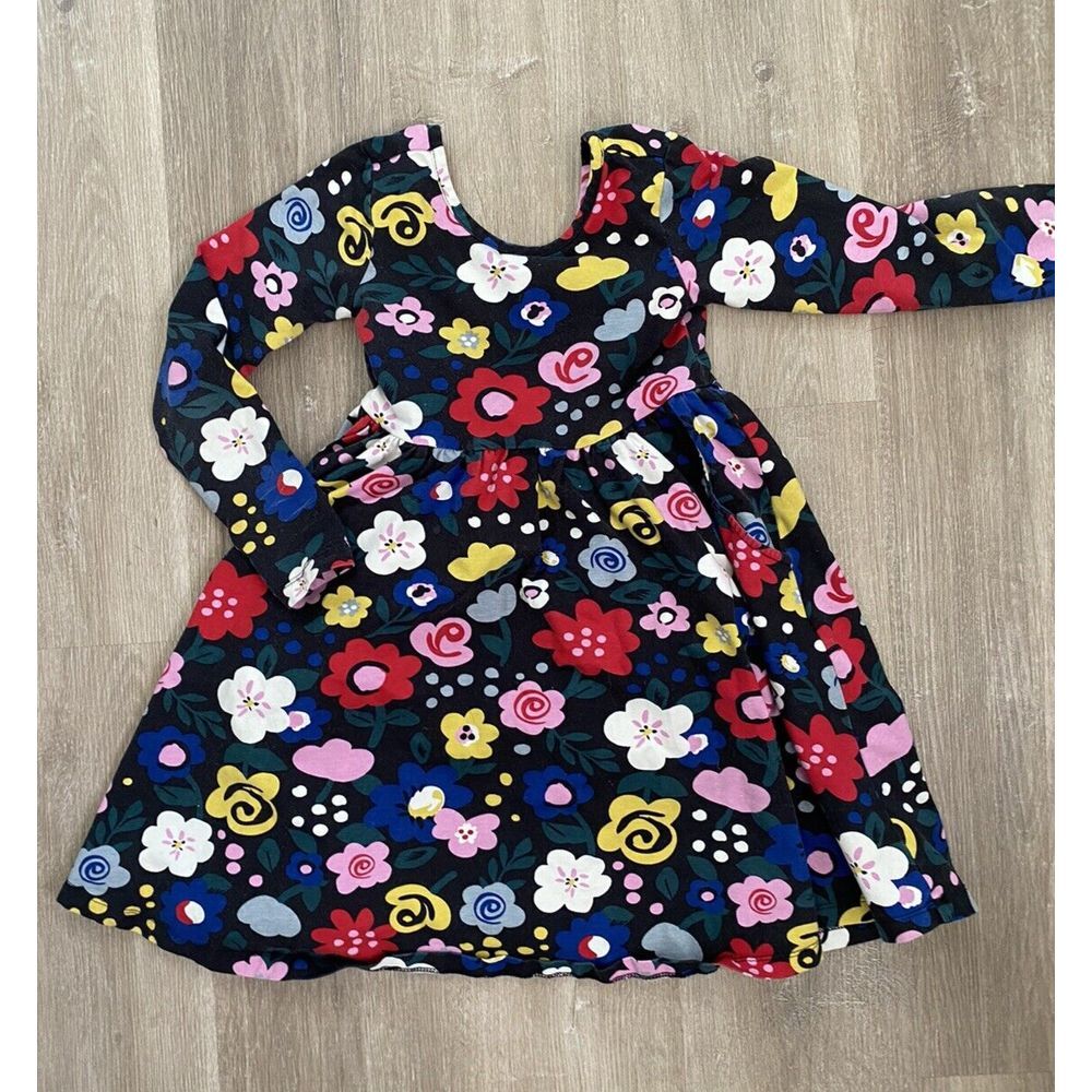 Hanna Andersson Girls Skater Dress Size 6 7 120 cm Dark Floral Poppy Long Sleeve